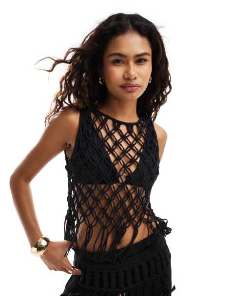 ASOS DESIGN knitted crochet vest in black - view 1