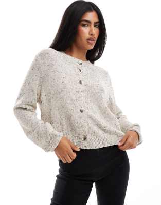 ASOS DESIGN knitted crop crew neck cardigan in oatmeal-Multi