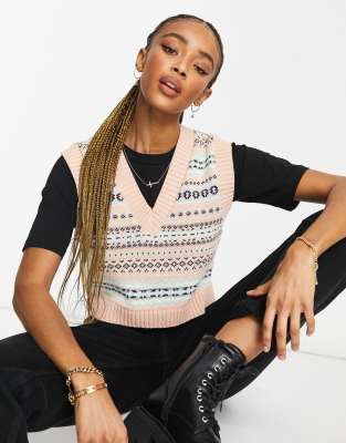 ASOS DESIGN knitted crop vest in multi pattern