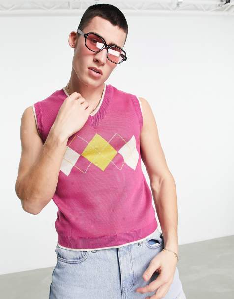 ASOS DESIGN knitted cropped argyle tank in pink