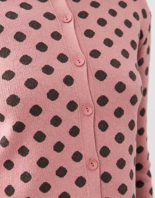 ASOS DESIGN knitted cropped cardigan in pink polka dot, 4 of 4