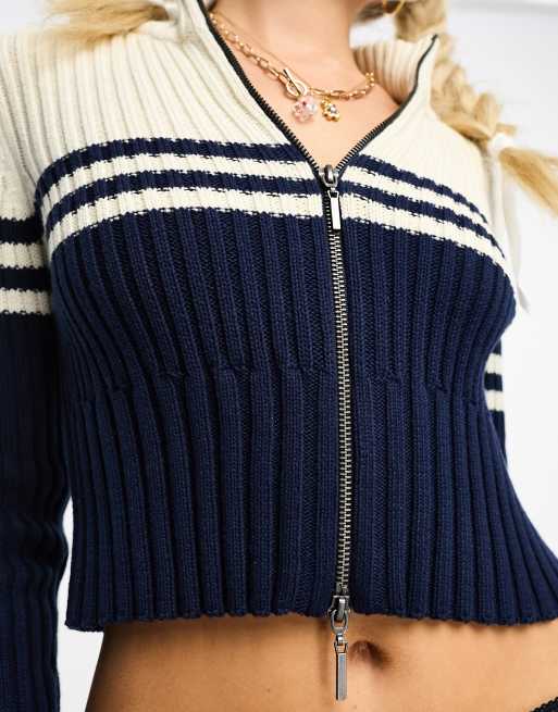 ASOS Design Double Ended Sporty Zip Through Cardigan with Contrast Trim in Navy