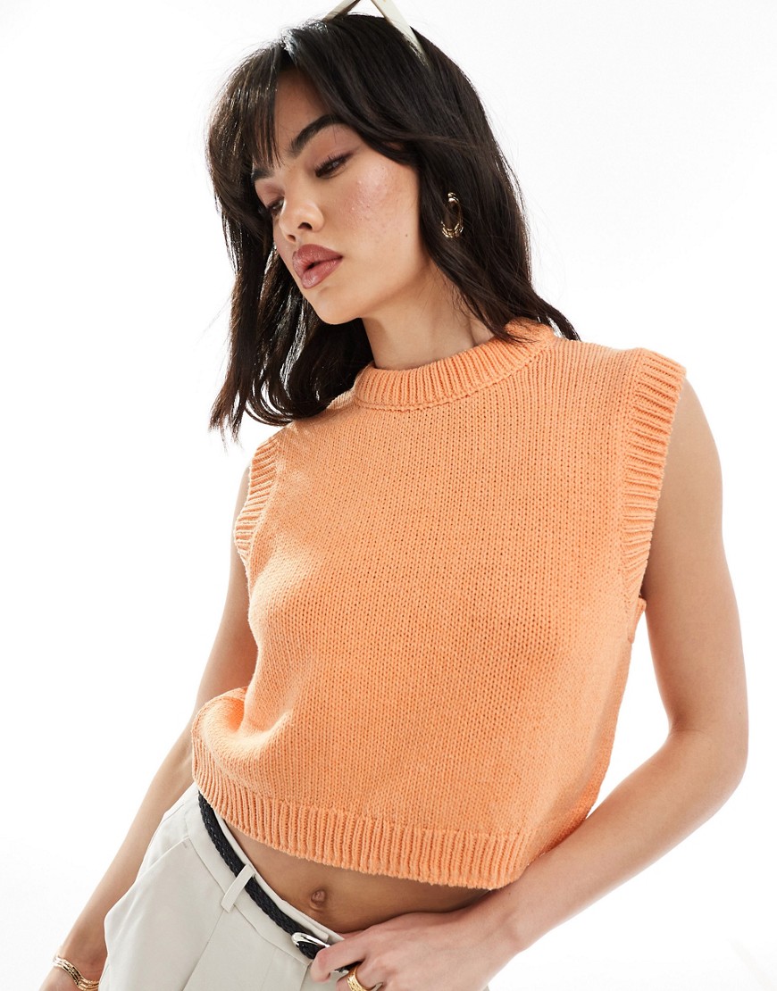 ASOS DESIGN knitted cropped tank in peach-Orange