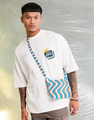 ASOS DESIGN knitted cross body bag in blue and brown swirl design - ASOS Price Checker
