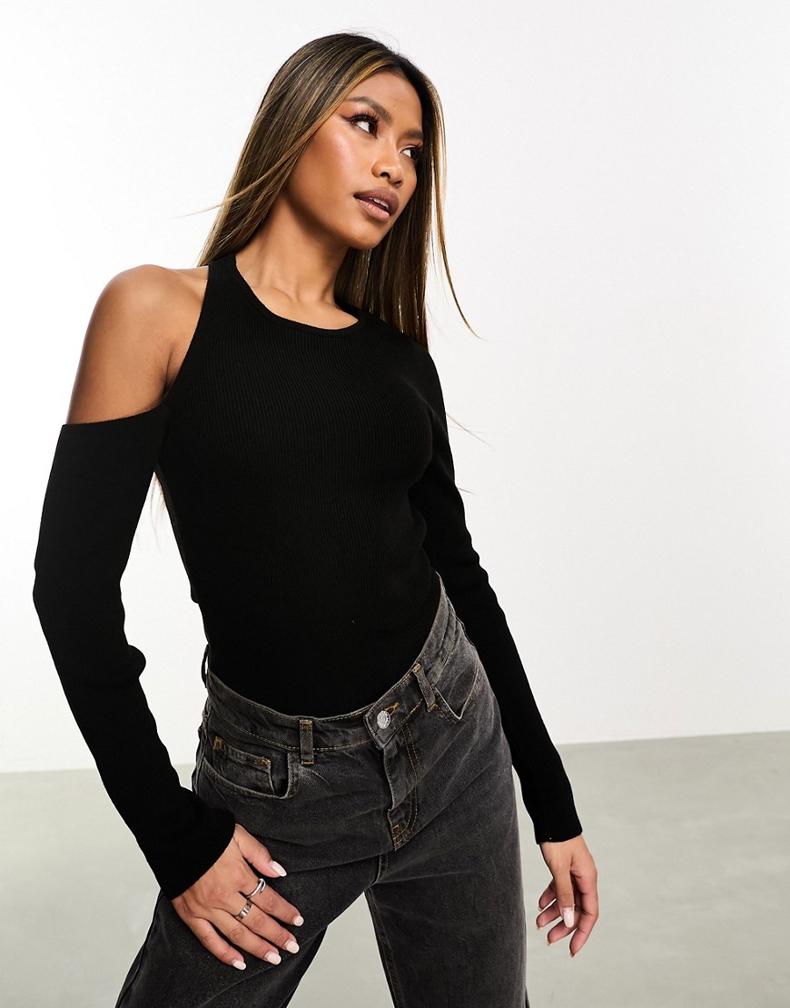 ASOS DESIGN knitted cut out bodysuit in black