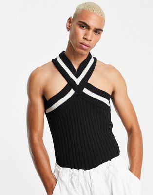 ASOS DESIGN knitted cut out vest with v-neck in black
