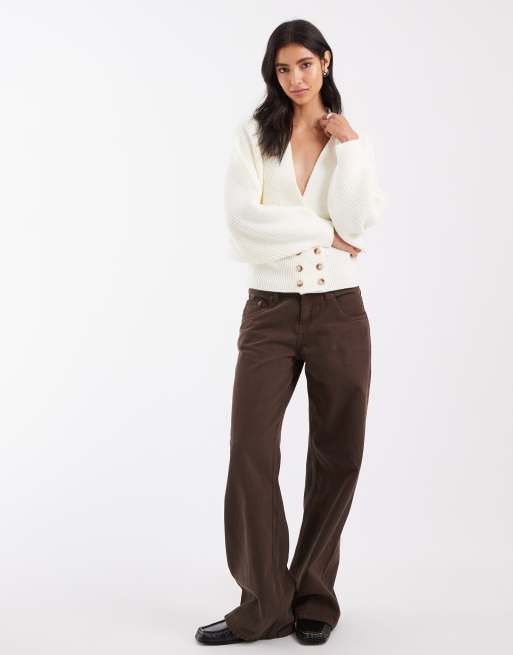 ASOS DESIGN knitted double breasted cardigan in cream, 2 of 4