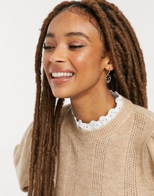ASOS DESIGN knitted dress with lace detail in oatmeal