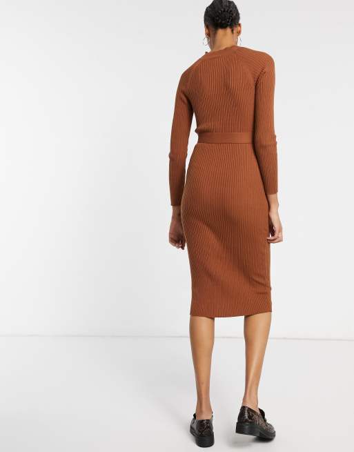 即納 最大半額 エイソス Asos Design レディース ワンピース ワンピース ドレス Knitted Dress With Zip Through Detail In Brown ブラウン 特別価格 Farmerscentre Com Ng