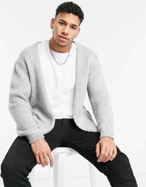 ASOS DESIGN knitted edge to edge cardigan in light gray textured yarn