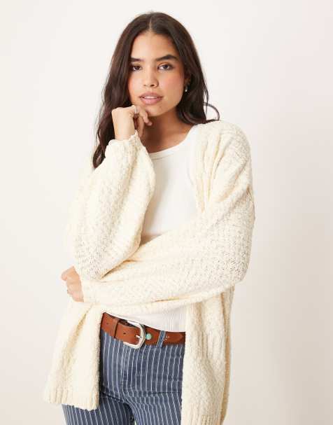 ASOS DESIGN knitted edge to edge cardigan in textured yarn in cream - view 1