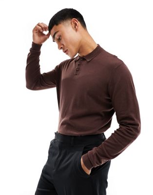 ASOS DESIGN knitted essential polo in brown