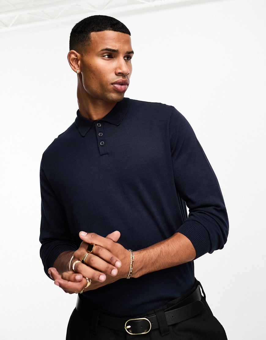 ASOS DESIGN knitted essential polo in navy