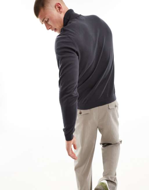 ASOS DESIGN knitted essential roll neck jumper in charcoal, 3 of 4