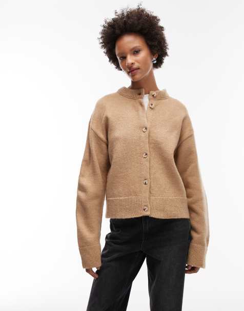ASOS DESIGN knitted essentials boxy cardigan in mocha
