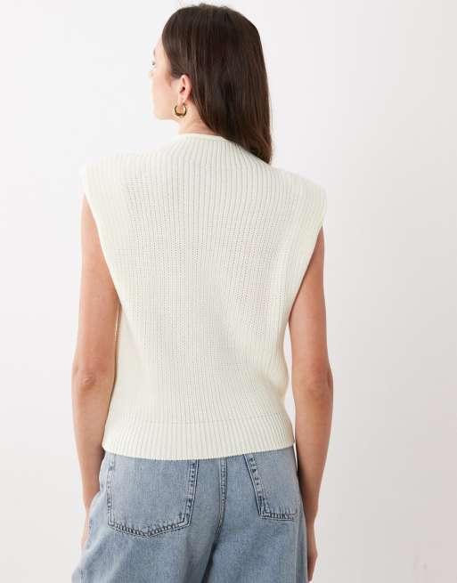 ASOS DESIGN knitted exaggerated shoulder top in cream, 4 of 4