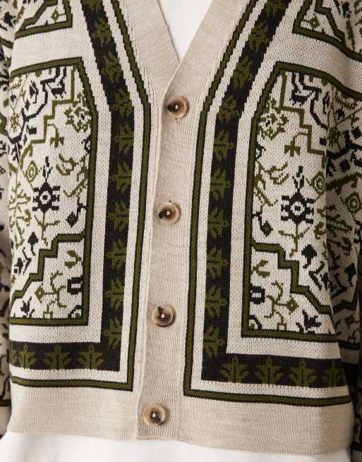 ASOS DESIGN knitted extreme oversized cardigan with pattern in off white, 2 of 4