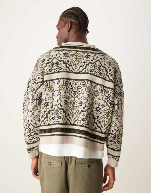 ASOS DESIGN knitted extreme oversized cardigan with pattern in off white, 3 of 4