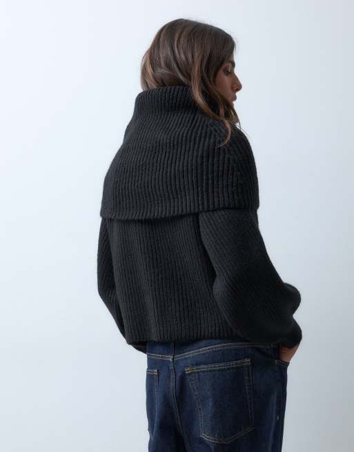 ASOS DESIGN knitted extreme slouchy hood sweater in black, 4 of 5