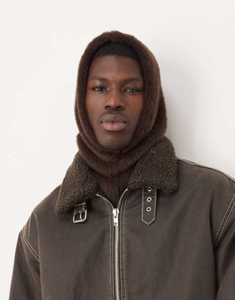 ASOS DESIGN knitted eyelash hood in brown - view 1