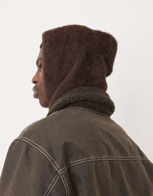 Asos Design Knitted Eyelash Hood In Brown