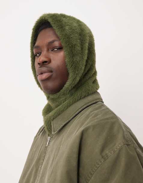 ASOS DESIGN knitted eyelash hood in khaki green - view 1