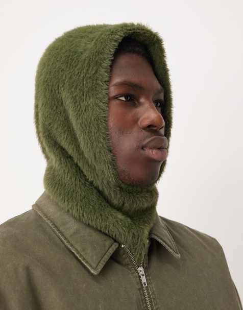 ASOS DESIGN knitted eyelash hood in khaki green - view 2