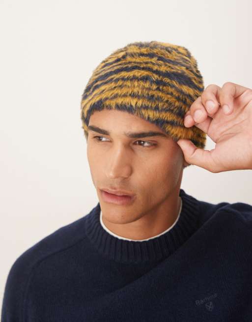 ASOS DESIGN knitted eyelash zebra skull beanie in blue