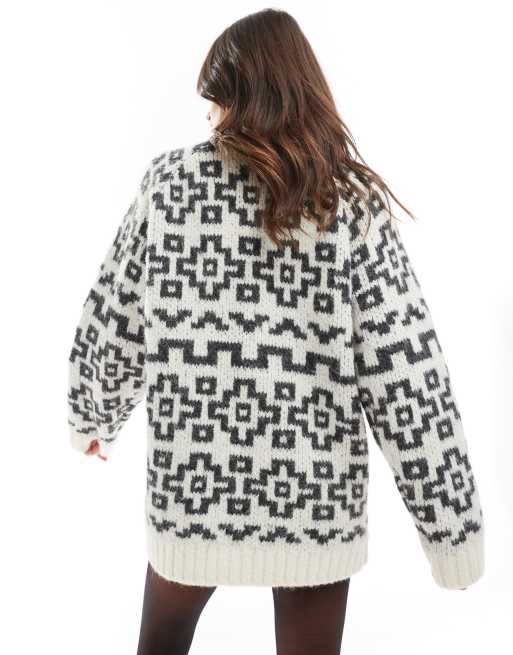 ASOS DESIGN knitted fair isle coatigan in black, 4 of 4