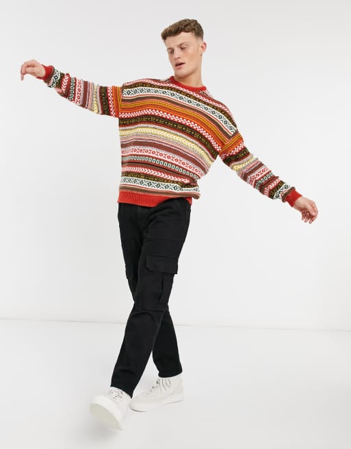 ASOS DESIGN knitted Fair Isle sweater in mustard