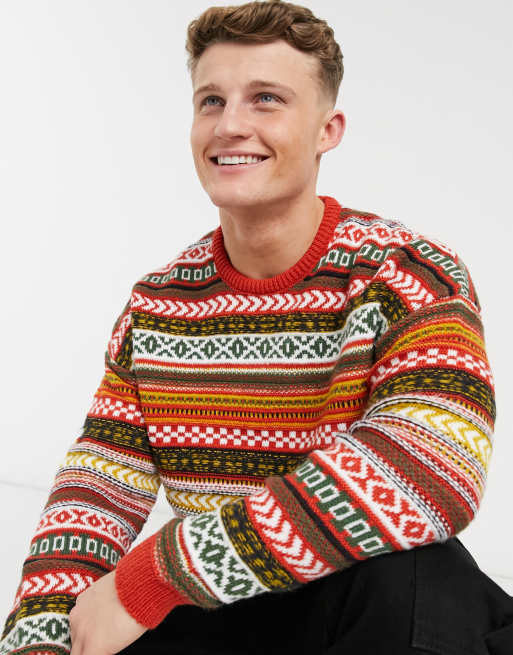 ASOS DESIGN knitted fairisle jumper in mustard