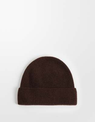 Asos Design Knitted Fine Gauge Wool Beanie In Brown