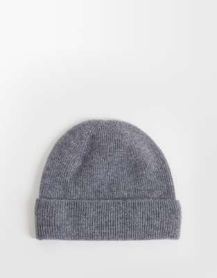 Asos Design Knitted Fine Gauge Wool Beanie In Gray