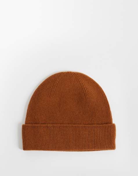 ASOS DESIGN knitted fine gauge wool beanie in tabacco - view 1