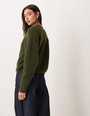 Asos Design Knitted Fisherman Rib Cardigan With Raglan Detail In Green