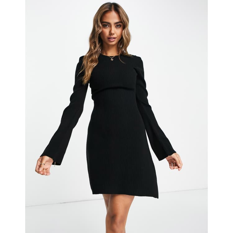 Black flare hotsell dress with sleeves