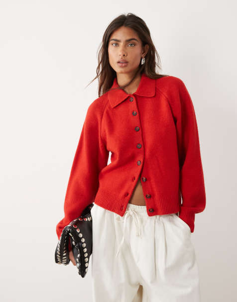 ASOS DESIGN knitted fitted shirt in red - view 1
