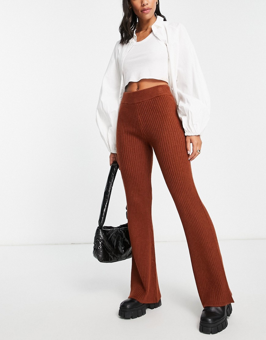 ASOS DESIGN knitted flare pants in brown