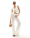 [ASOS DESIGN] ASOS DESIGN knitted flare pants in stitch detail in white (part of a set) XS White