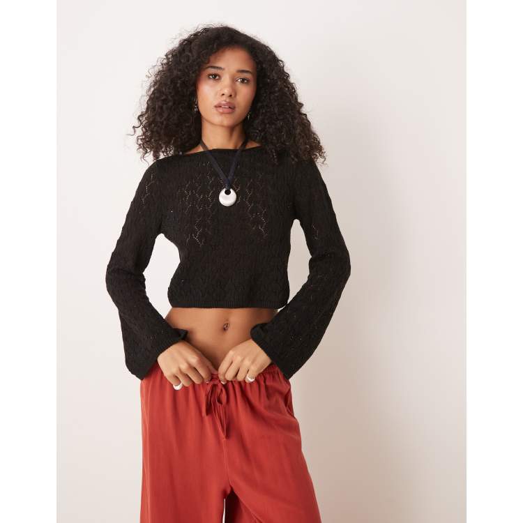 ASOS DESIGN knitted flared sleeve top in stitch detail in