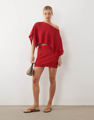 ASOS DESIGN knitted floral lace mini skirt co-ord in red