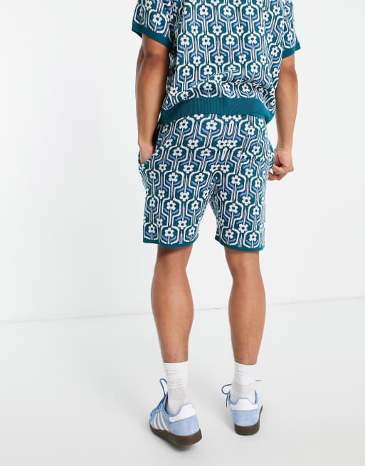 ASOS DESIGN knitted floral shorts in blue (part of a set), 2 of 4