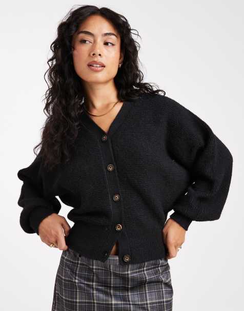 ASOS DESIGN knitted fluffy batwing cardigan in black - view 1