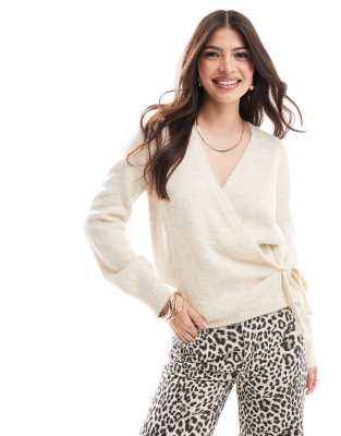 Asos Design Knitted Fluffy Cardigan In Ecru-white