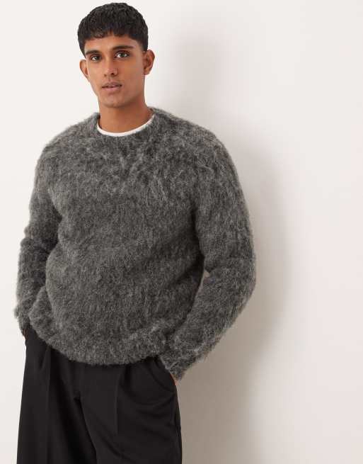 ASOS DESIGN knitted fluffy jumper in charcoal, 2 of 4