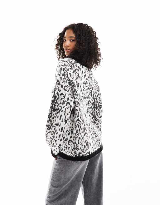 ASOS DESIGN knitted fluffy jumper in leopard print ASOS