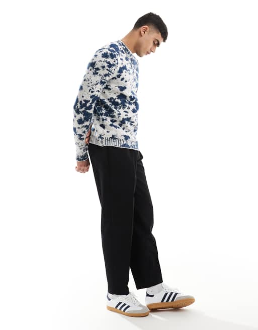 ASOS DESIGN knitted fluffy jumper in navy tie dye pattern ASOS