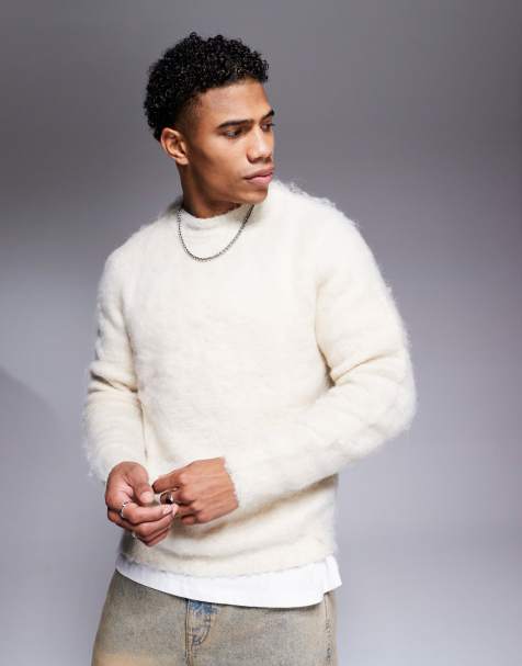 ASOS DESIGN knitted fluffy jumper in oatmeal - view 1