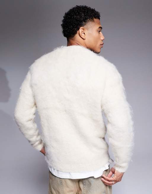 ASOS DESIGN knitted fluffy jumper in oatmeal, 4 of 4