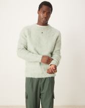 Topman fluffy v neck jumper in green